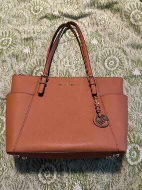 Michael Kors Tan Saffiano Leather Tote with Logo Charm